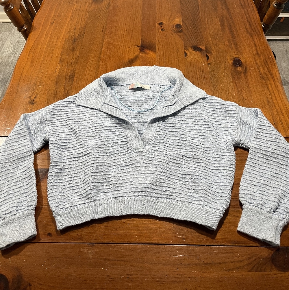 Free People Beach Womens Light‎ Blue Semi Crop Pullover Collared Sweater Size XS